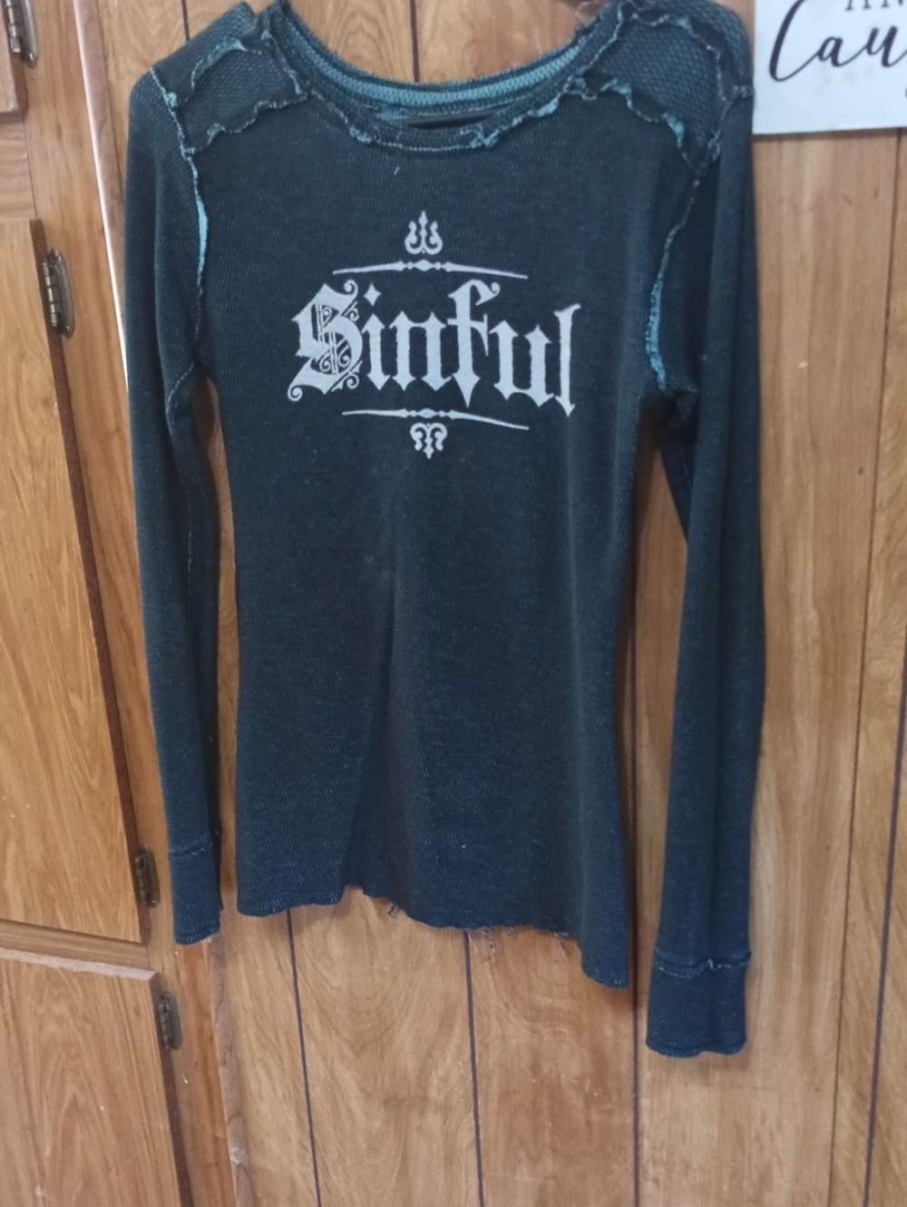 Sinful Long Sleeve Tee in Dark Teal with White Logo